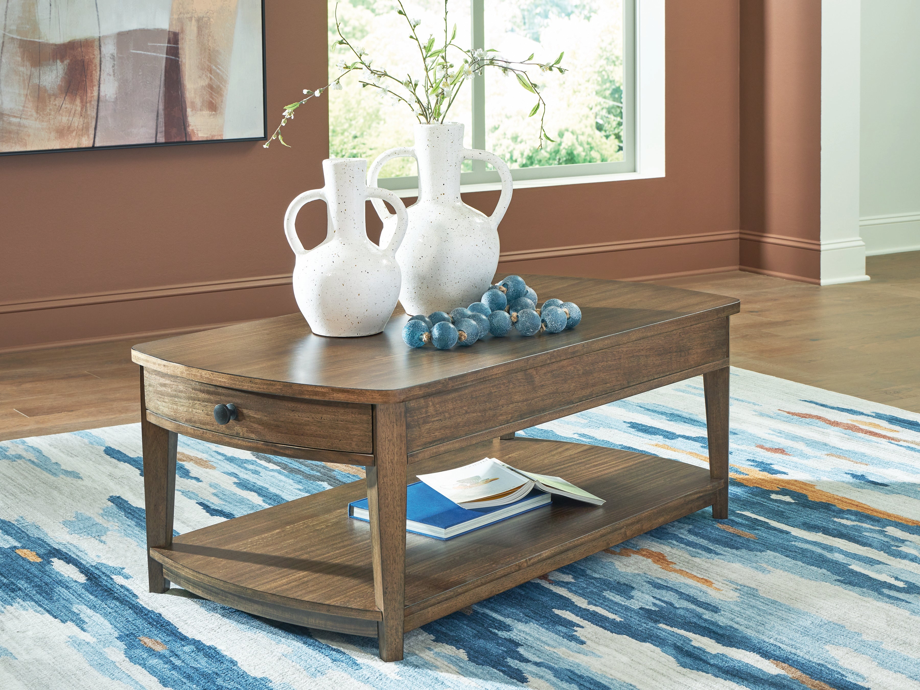 3 Brothers Decor - Ashley Furniture - Burkbyer Coffee Table - Rectangular Cocktail Table / Brown - T513-1
