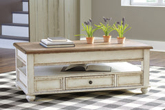 3 Brothers Decor - Ashley Furniture - Realyn Coffee Table with Lift Top - Lift Top Cocktail Table / White/Brown - T523-9