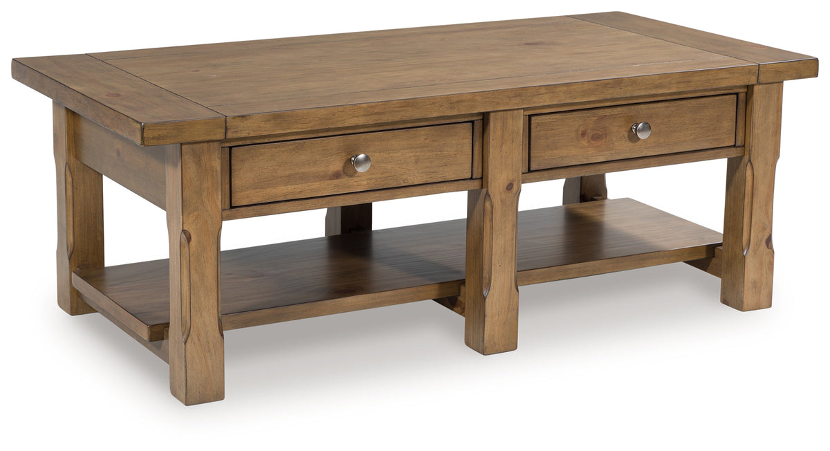 3 Brothers Decor - Ashley Furniture - Vandenmore Coffee Table - Rectangular Cocktail Table / Medium Brown - T539-1