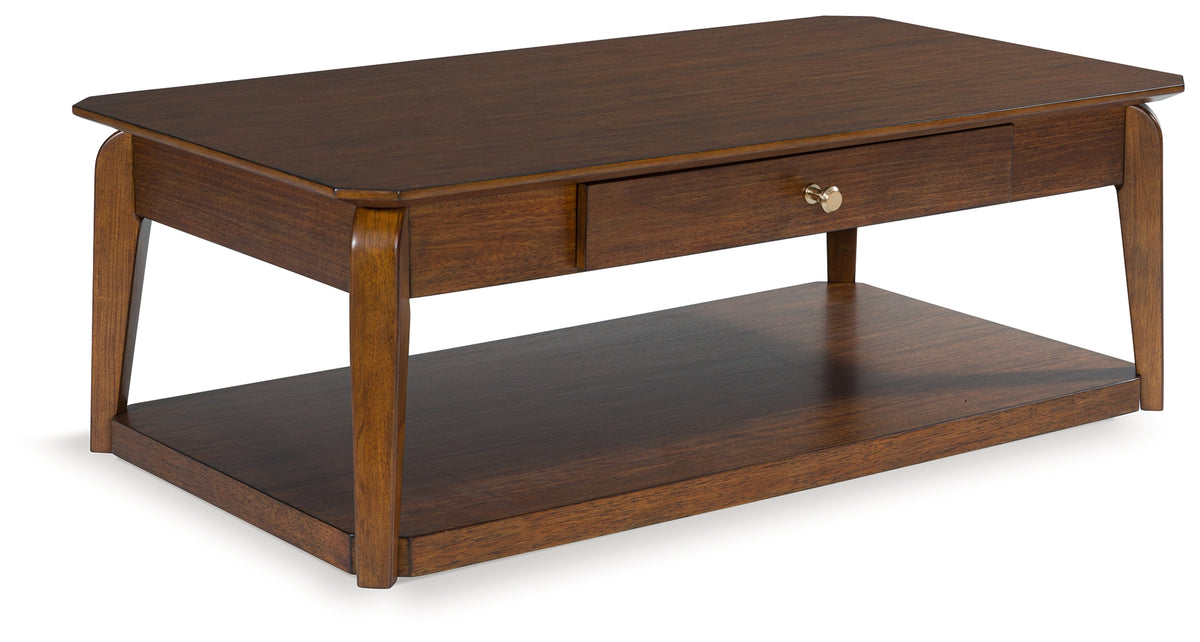 3 Brothers Decor - Ashley Furniture - Trenmour Coffee Table - Rectangular Cocktail Table / Medium Brown - T596-1