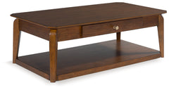 3 Brothers Decor - Ashley Furniture - Trenmour Coffee Table - Rectangular Cocktail Table / Medium Brown - T596-1