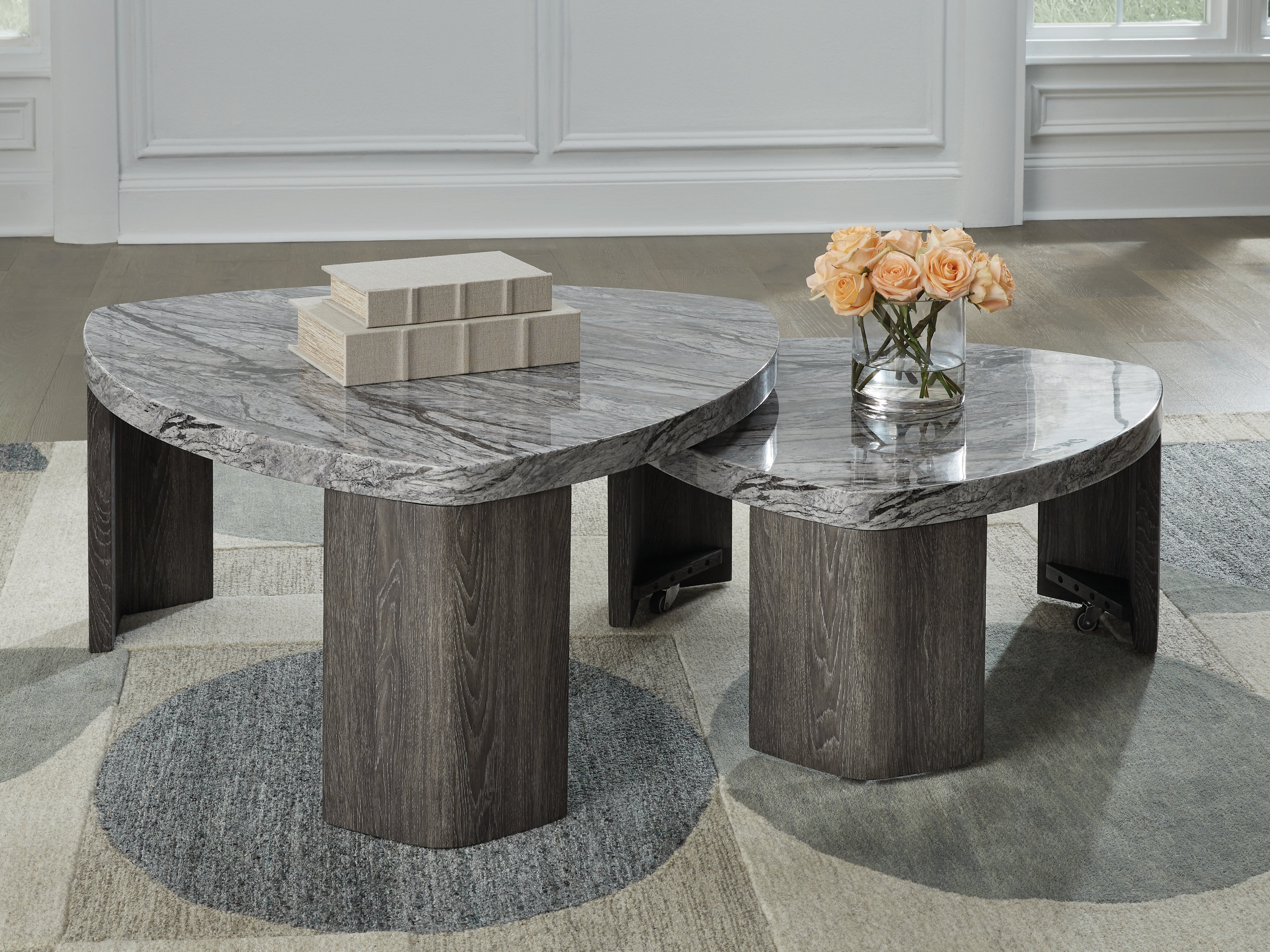 3 Brothers Decor - Ashley Furniture - Surmour Stacked Coffee Table - Stacked Cocktail Table / Gray/Brown - T600-0