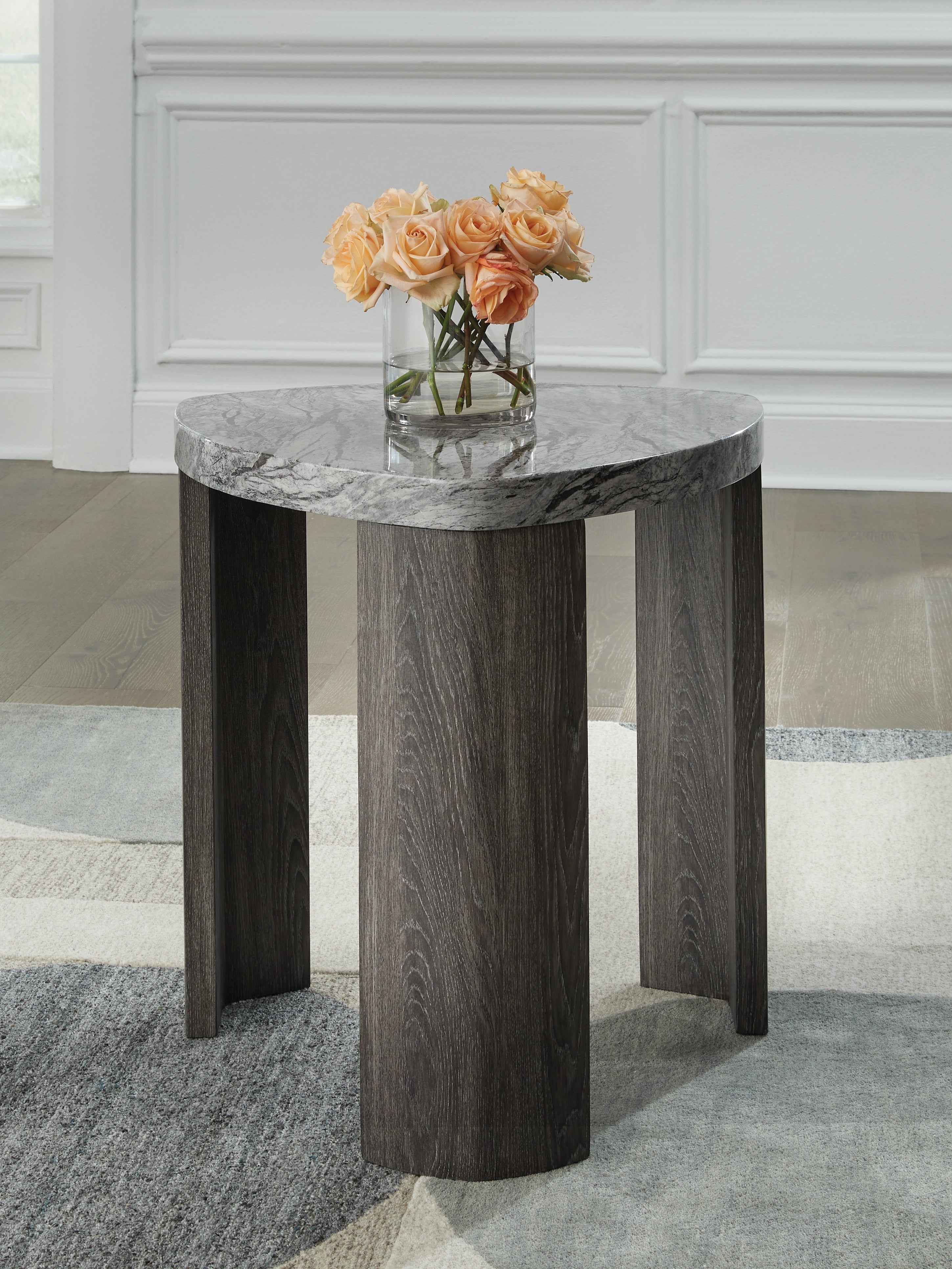 3 Brothers Decor - Ashley Furniture - Surmour End Table - Triangle End Table / Gray/Brown - T600-6