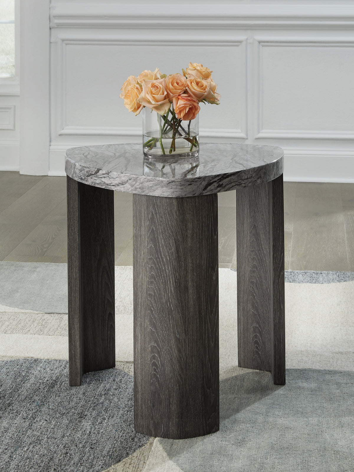 3 Brothers Decor - Ashley Furniture - Surmour End Table - Triangle End Table / Gray/Brown - T600-6