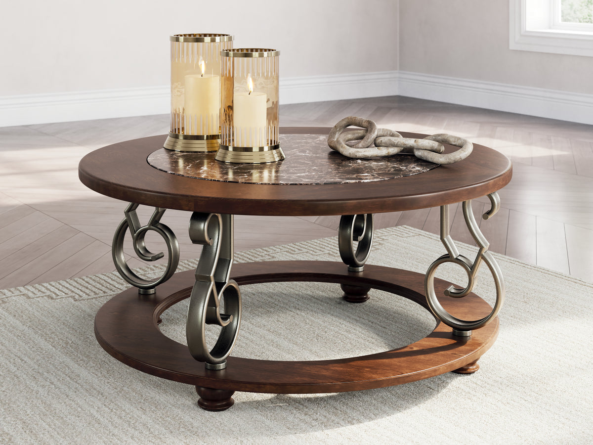 3 Brothers Decor - Ashley Furniture - Frallyn Coffee Table - Round Cocktail Table / Dark Brown - T623-8