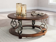 3 Brothers Decor - Ashley Furniture - Frallyn Coffee Table - Round Cocktail Table / Dark Brown - T623-8
