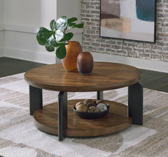 3 Brothers Decor - Ashley Furniture - Kraeburn Coffee Table - Round Cocktail Table / Brown/Black - T624-8