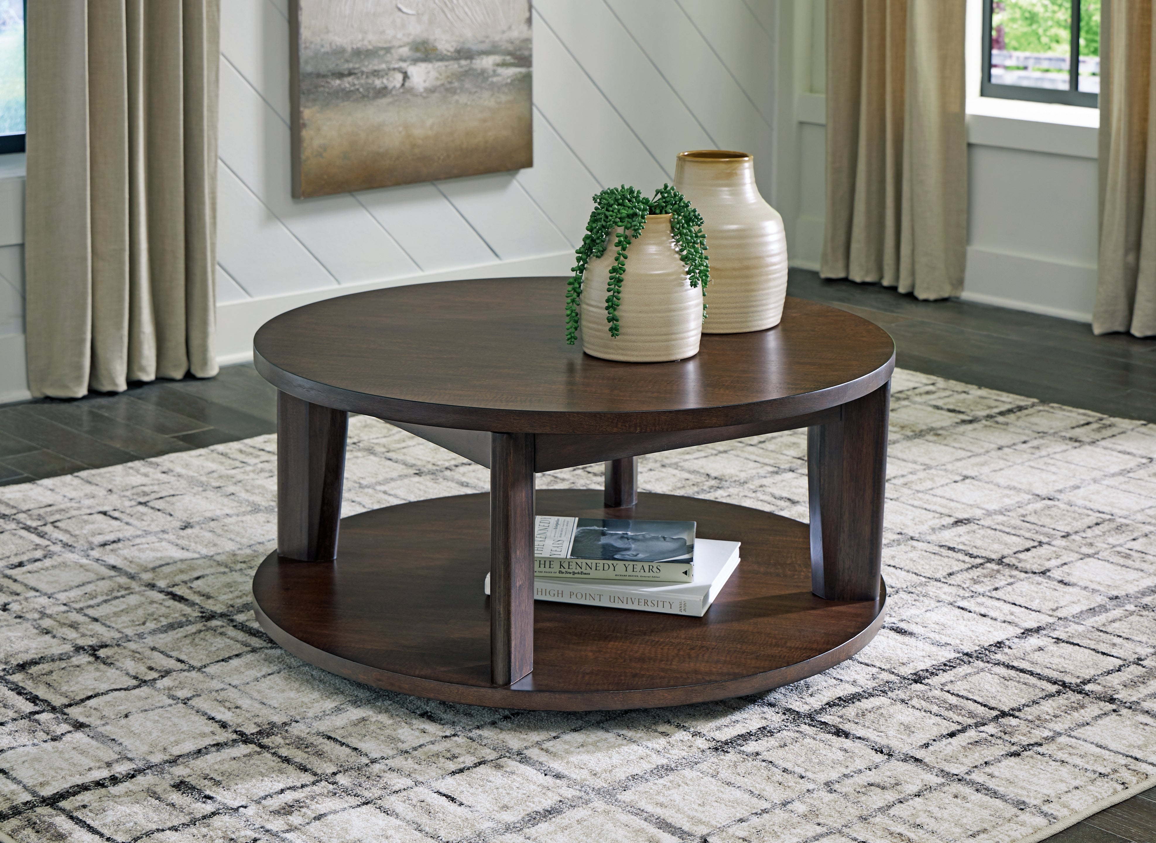3 Brothers Decor - Ashley Furniture - Korestone 2 Coffee Table - Round Cocktail Table / Dark Brown - T657-8