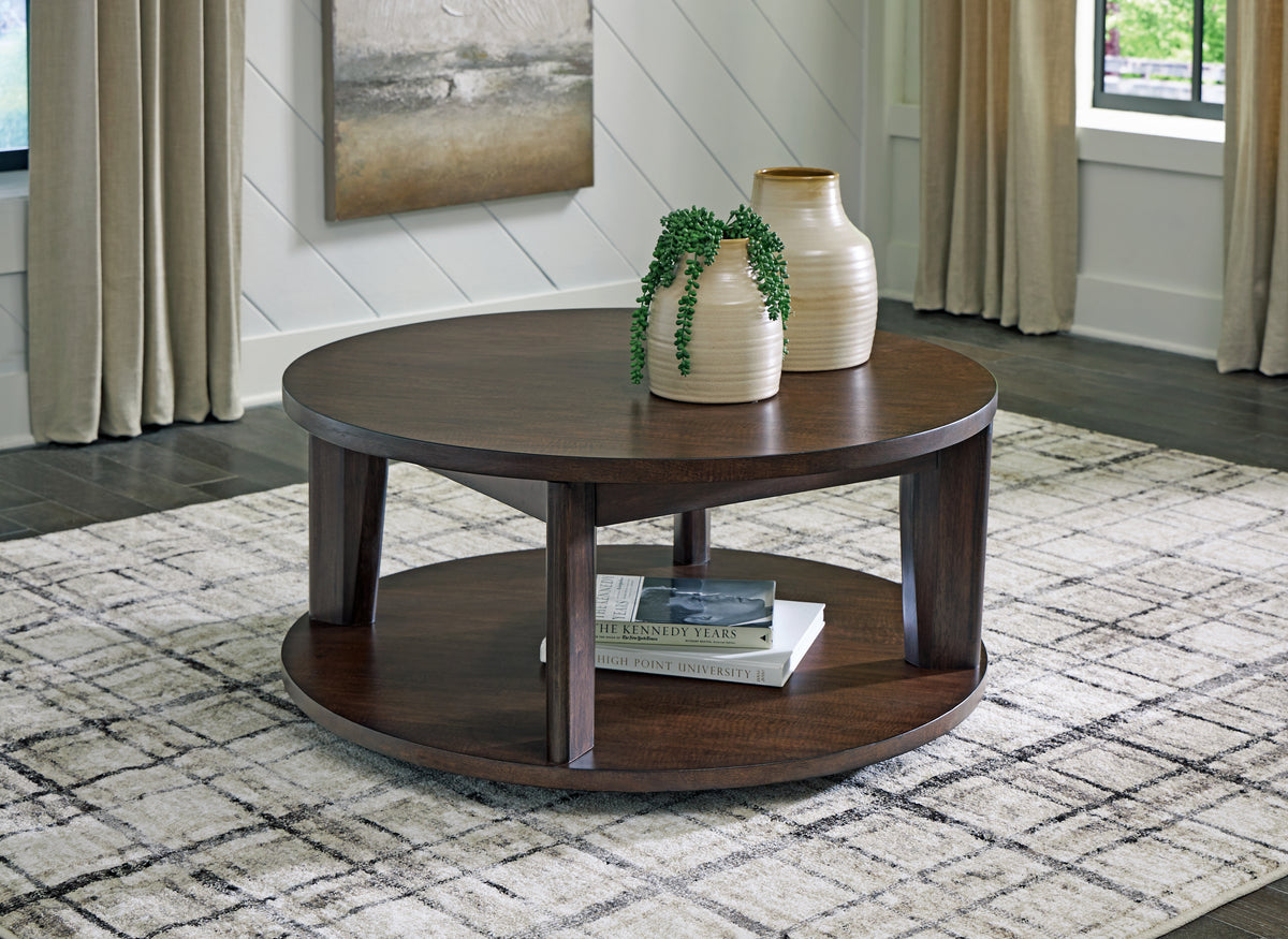 3 Brothers Decor - Ashley Furniture - Korestone 2 Coffee Table - Round Cocktail Table / Dark Brown - T657-8