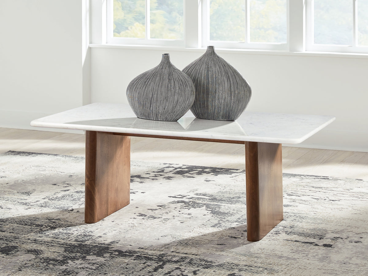 3 Brothers Decor - Ashley Furniture - Isanti Coffee Table - Rectangular Cocktail Table / Light Brown/White - T662-1