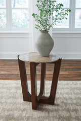 3 Brothers Decor - Ashley Furniture - Tanidore End Table - Round End Table / Warm Brown - T667-6