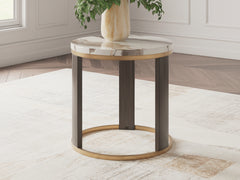 3 Brothers Decor - Ashley Furniture - Jazmore End Table - Round End Table / Brown/Brass Finish - T671-6
