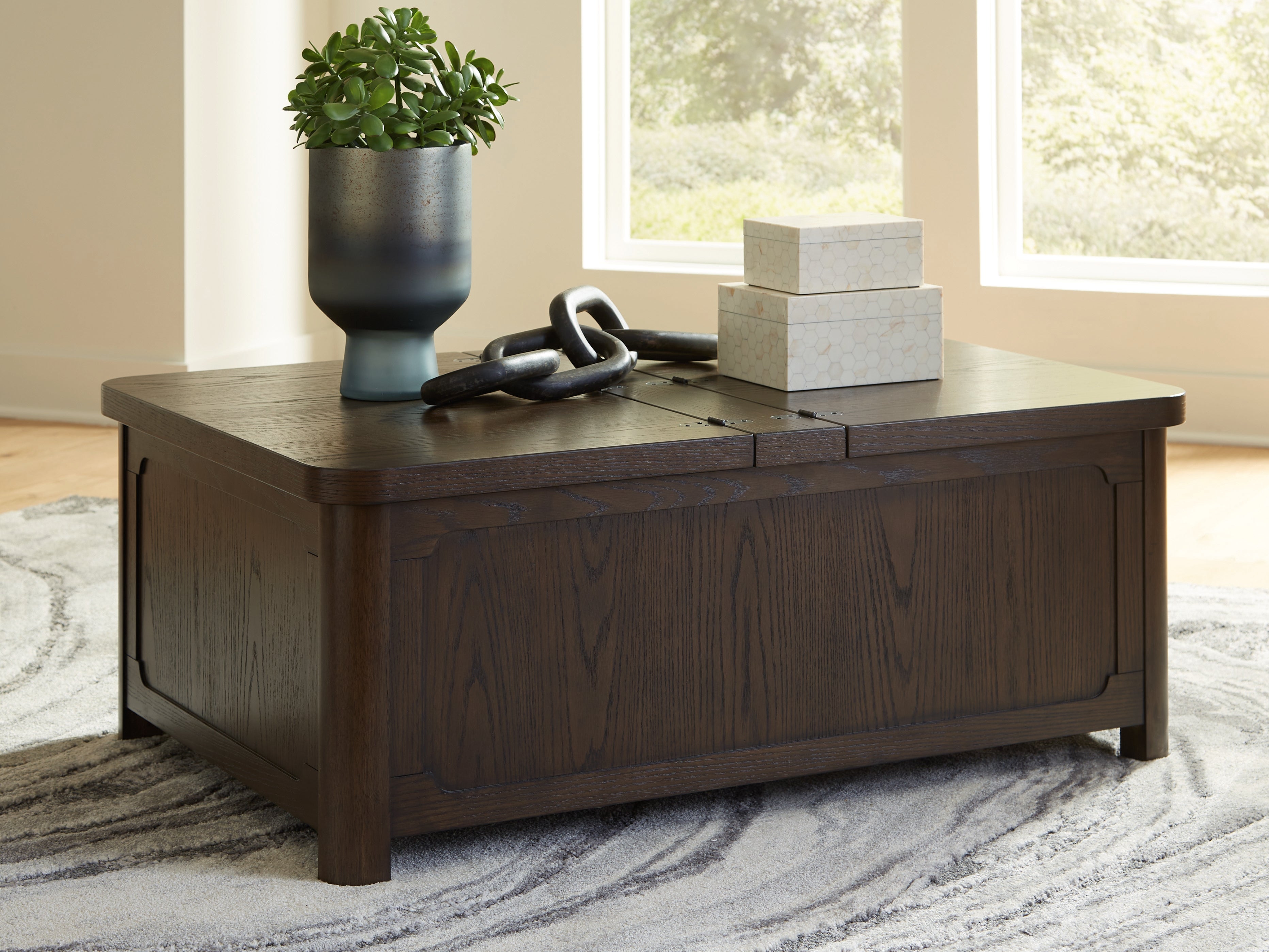 3 Brothers Decor - Ashley Furniture - Breckington Coffee Table With Storage - Cocktail Table with Storage / Dark Brown - T678-20