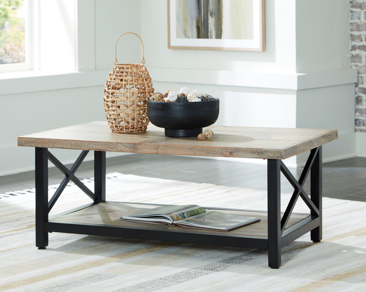 3 Brothers Decor - Ashley Furniture - Bristenfort Coffee Table - Rectangular Cocktail Table / Brown/Black - T685-1