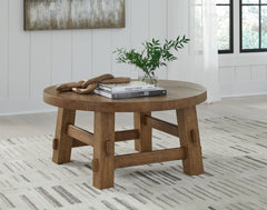 3 Brothers Decor - Ashley Furniture - Mackifeld Coffee Table - Round Cocktail Table / Warm Brown - T724-8