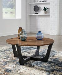3 Brothers Decor - Ashley Furniture - Hanneforth Coffee Table - Round Cocktail Table / Brown/Black - T726-8