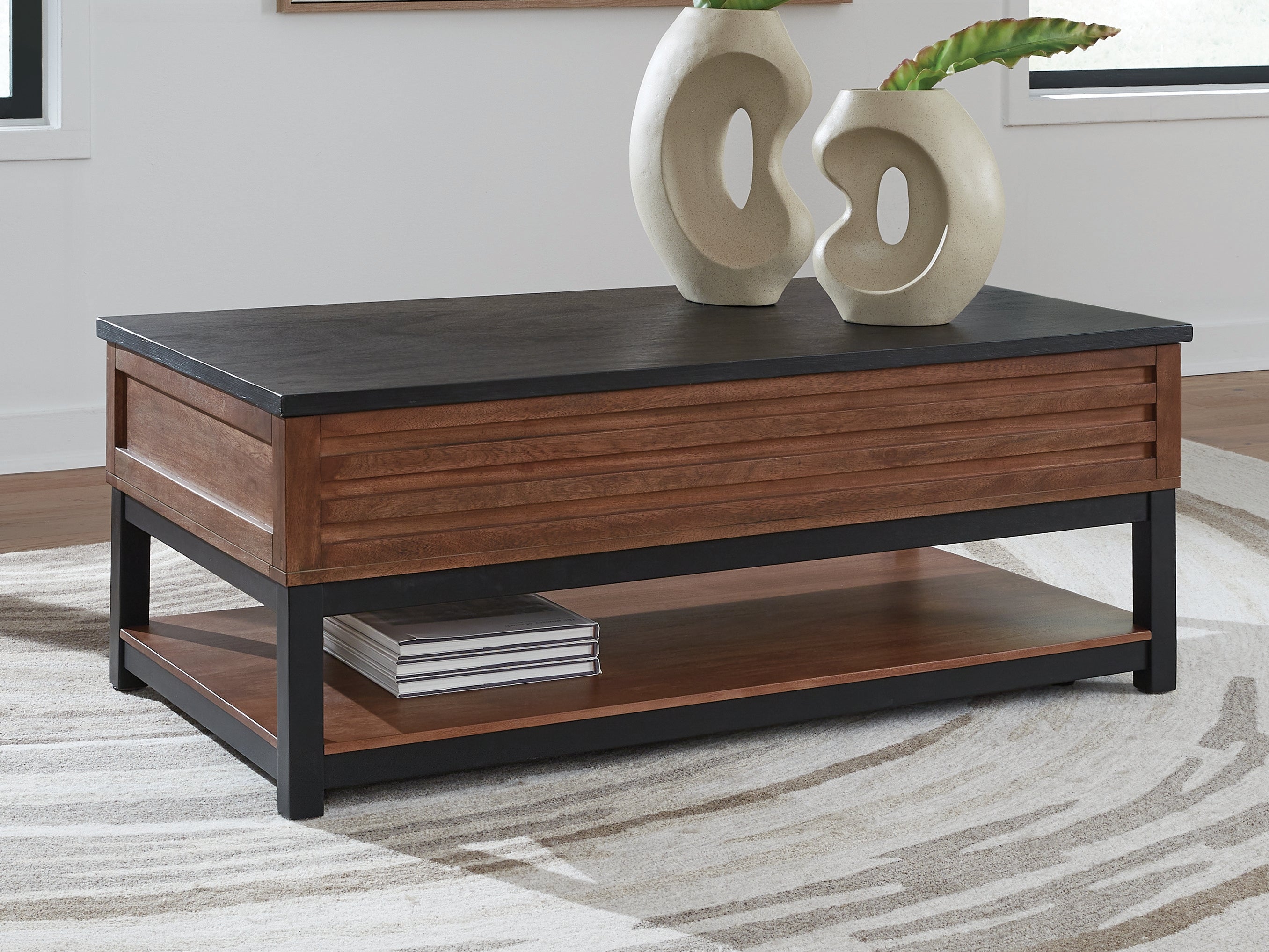 3 Brothers Decor - Ashley Furniture - Kallari Lift-Top Coffee Table - Lift Top Cocktail Table / Warm Brown/Black - T737-9
