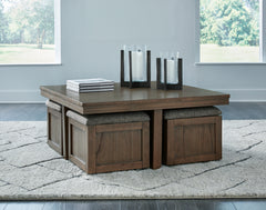 3 Brothers Decor - Ashley Furniture - Boardernest Coffee Table with 4 Stools - Cocktail TBL w/4 Stools (5/CN) / Brown - T738-20