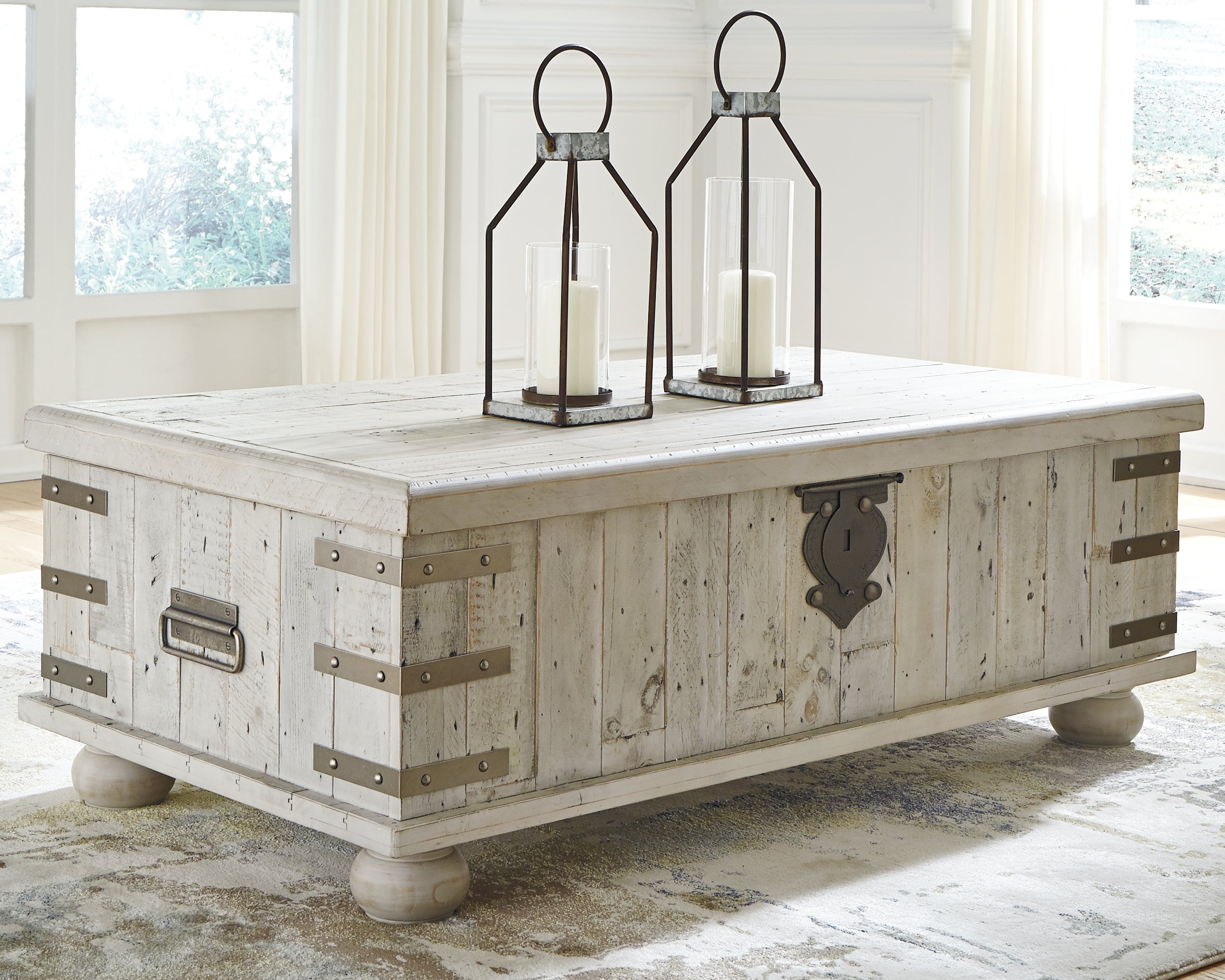 3 Brothers Decor - Ashley Furniture - Carynhurst Coffee Table with Lift Top - Lift Top Cocktail Table / White Wash Gray - T757-9