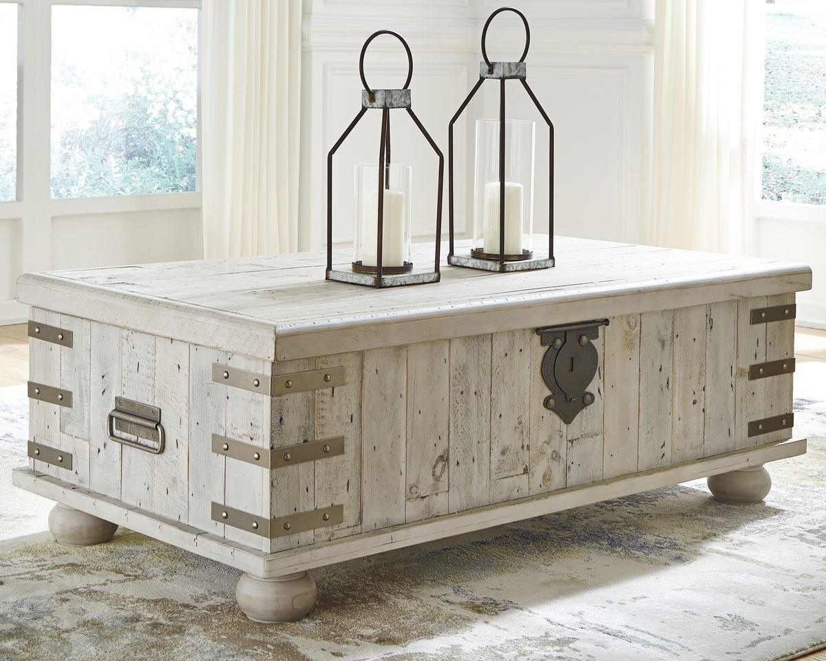 3 Brothers Decor - Ashley Furniture - Carynhurst Coffee Table with Lift Top - Lift Top Cocktail Table / White Wash Gray - T757-9