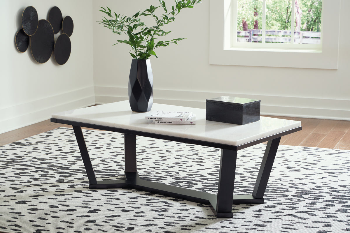 3 Brothers Decor - Ashley Furniture - Fostead Coffee Table - Rectangular Cocktail Table / White/Espresso - T770-1