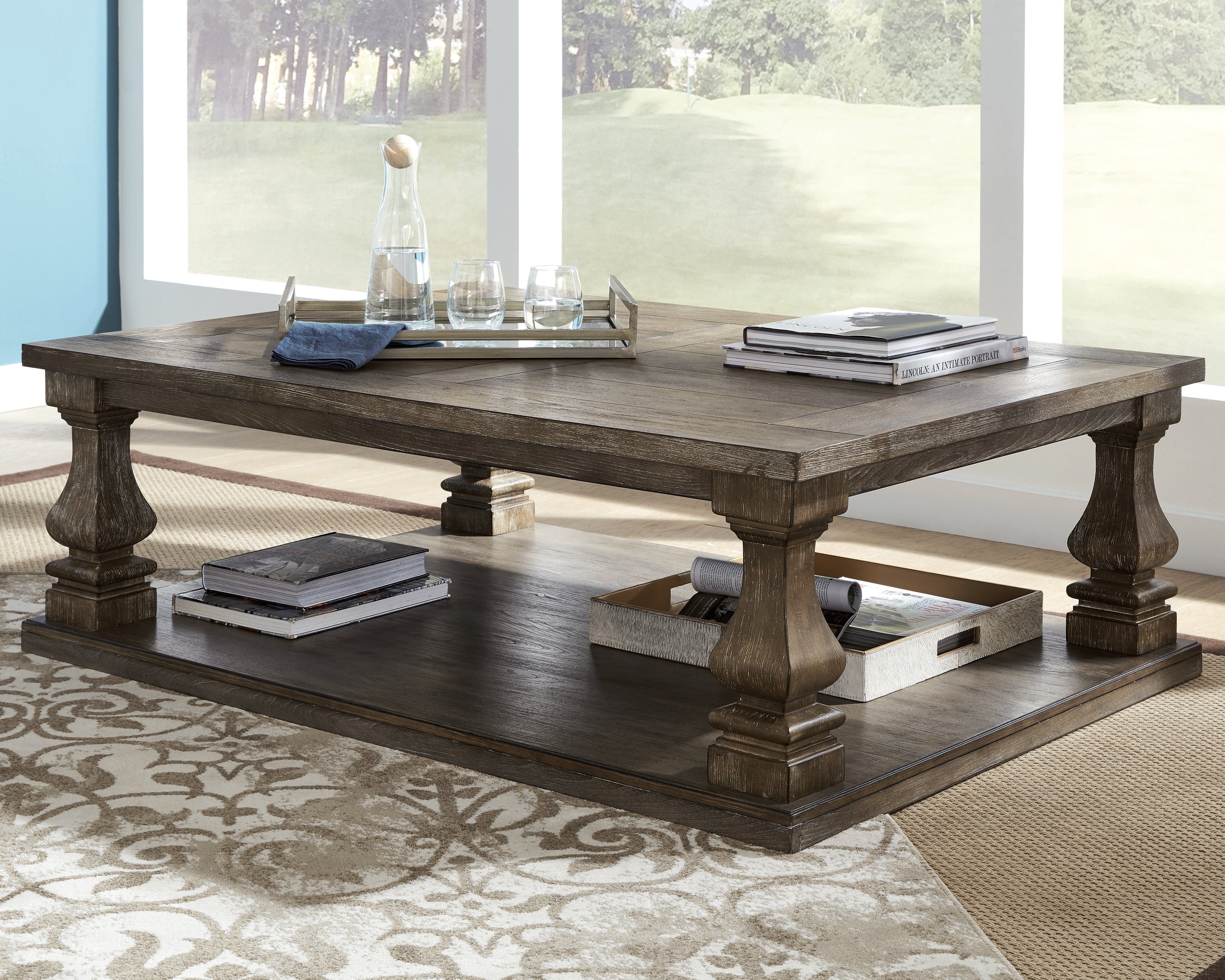3 Brothers Decor - Ashley Furniture - Johnelle Coffee Table - Rectangular Cocktail Table / Gray - T776-1