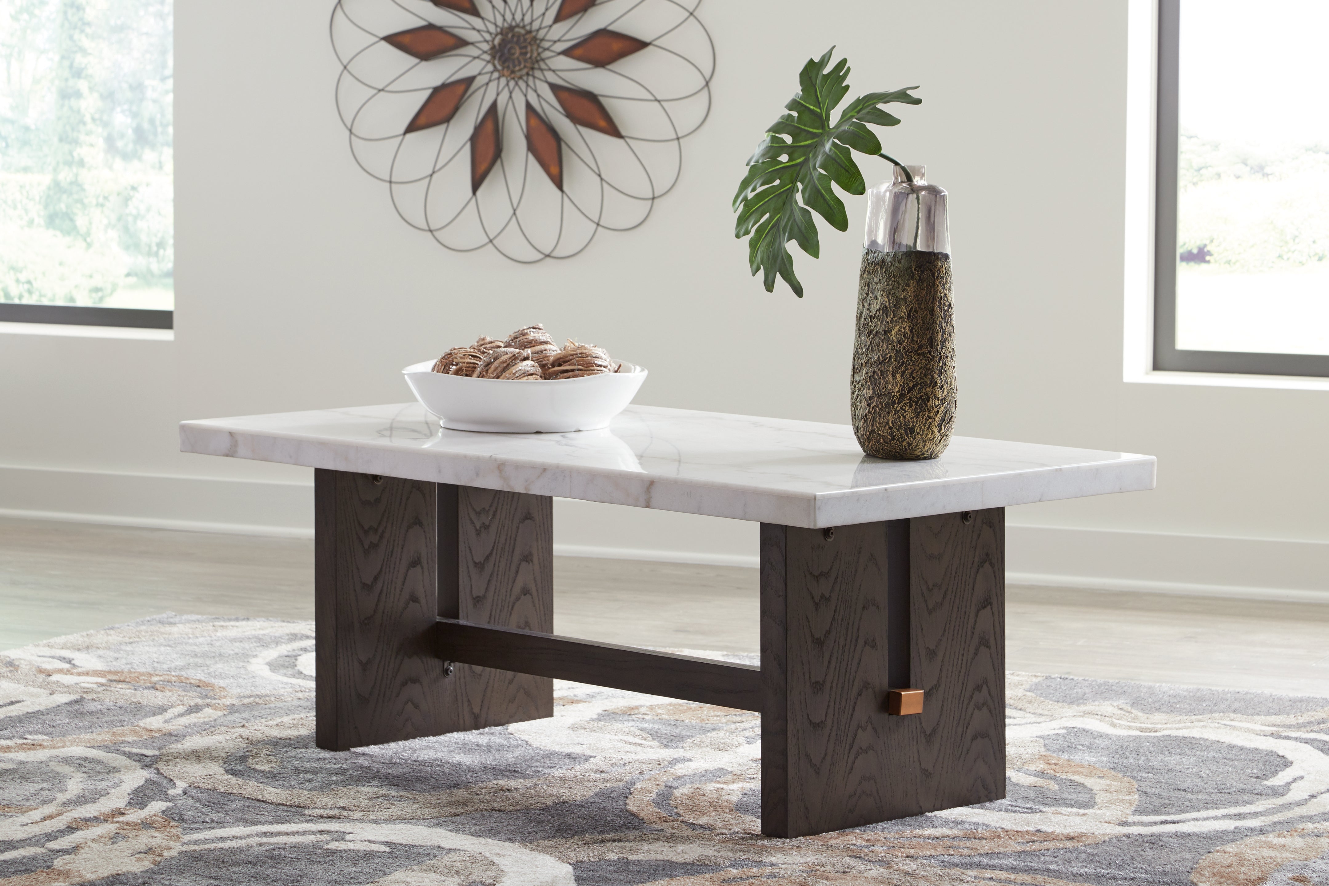 3 Brothers Decor - Ashley Furniture - Burkhaus Coffee Table - Rectangular Cocktail Table / White/Dark Brown - T779-1