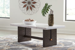 3 Brothers Decor - Ashley Furniture - Burkhaus Coffee Table - Rectangular Cocktail Table / White/Dark Brown - T779-1