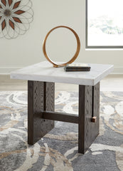 3 Brothers Decor - Ashley Furniture - Burkhaus End Table - Rectangular End Table / White/Dark Brown - T779-3