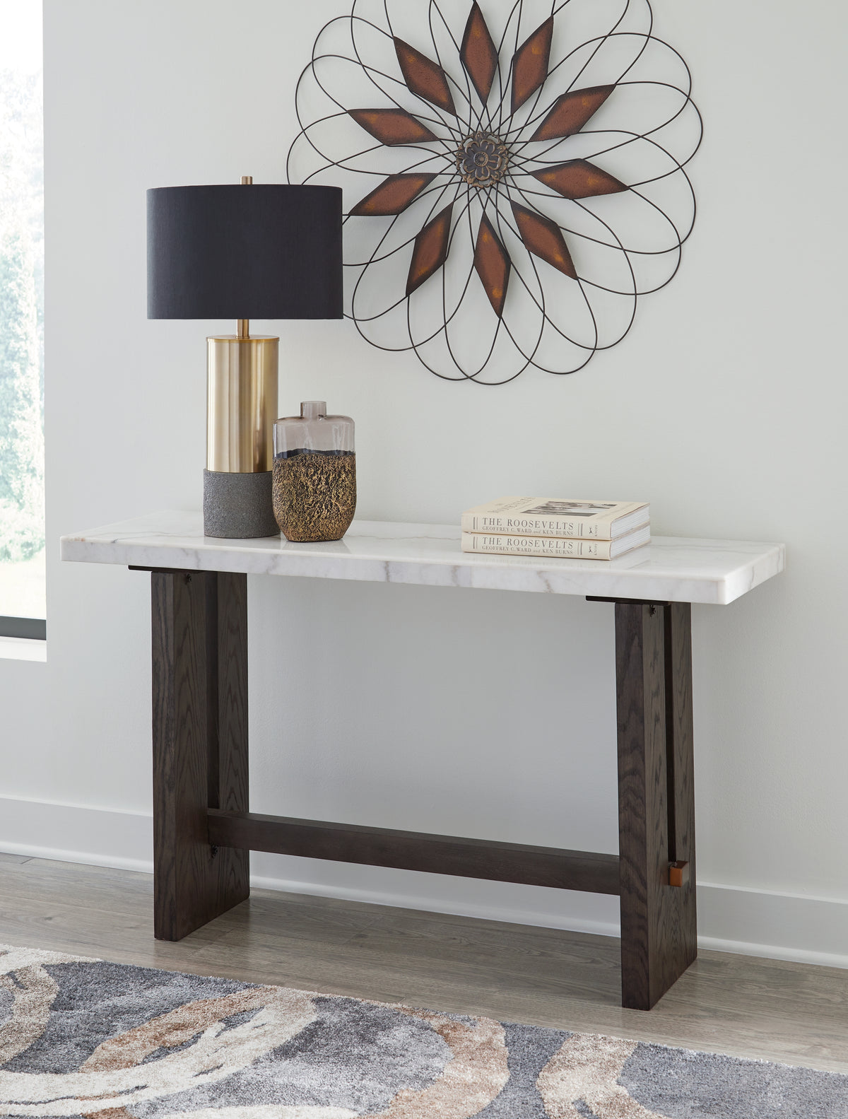3 Brothers Decor - Ashley Furniture - Burkhaus Sofa Table - Sofa Table / White/Dark Brown - T779-4