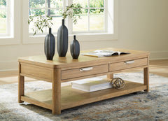 3 Brothers Decor - Ashley Furniture - Rencott Coffee Table - Rectangular Cocktail Table / Light Brown - T781-1