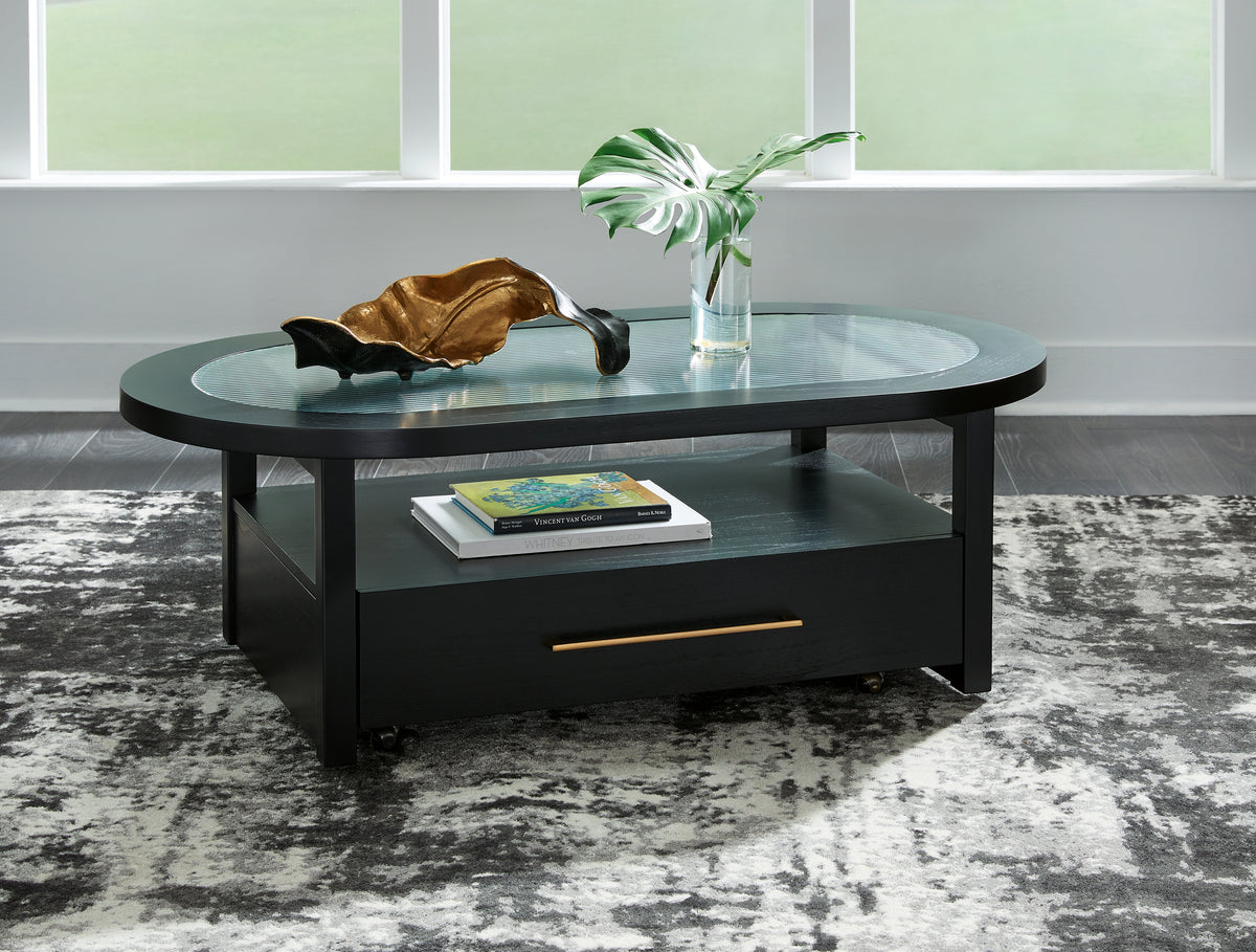 3 Brothers Decor - Ashley Furniture - Winbardi Coffee Table - Oval Cocktail Table / Black - T786-0