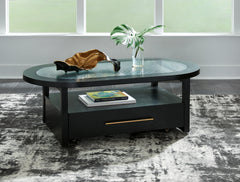 3 Brothers Decor - Ashley Furniture - Winbardi Coffee Table - Oval Cocktail Table / Black - T786-0