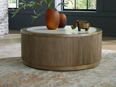 3 Brothers Decor - Ashley Furniture - Camdill Coffee Table - Round Cocktail Table / Light Brown/White - T808-8