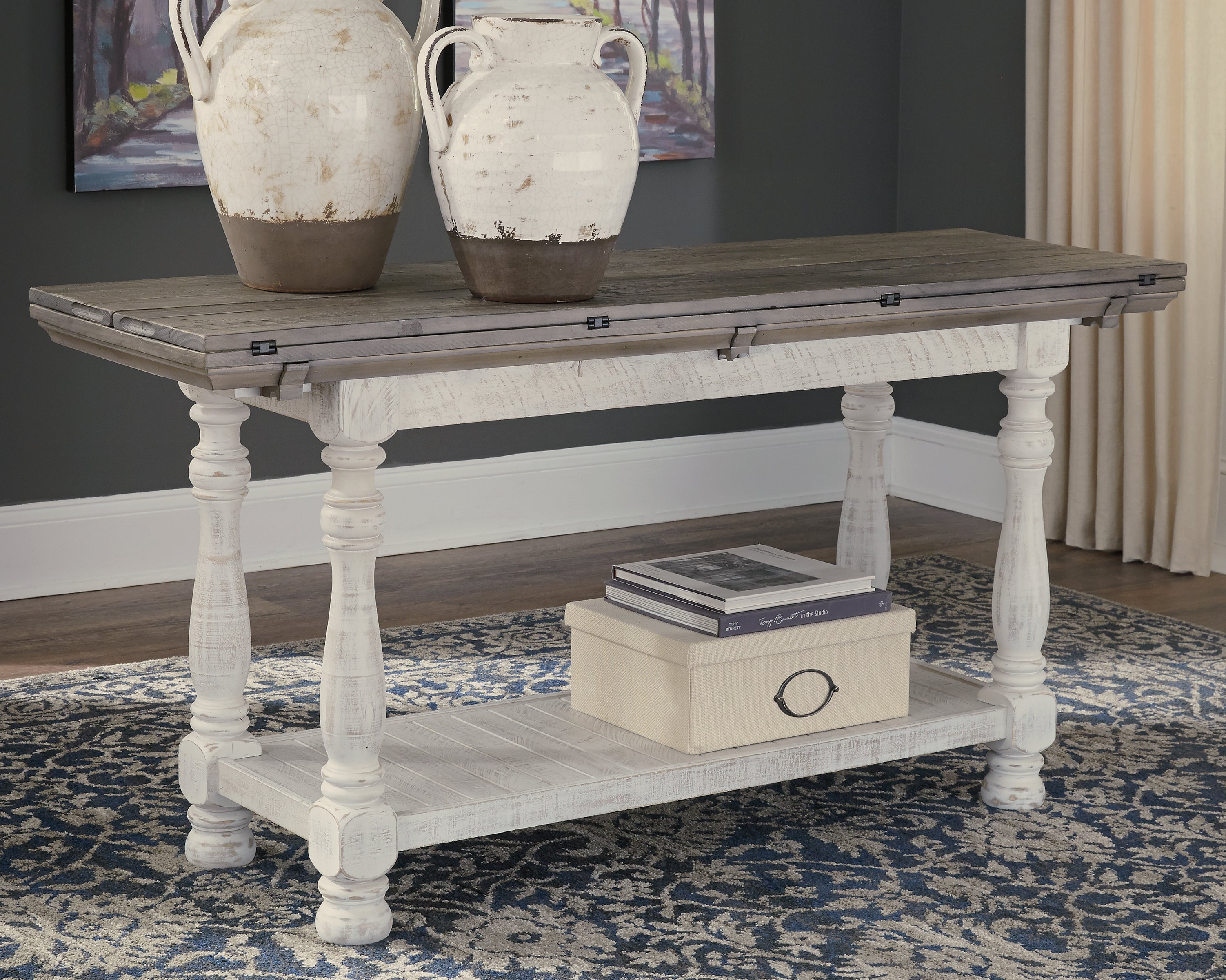 3 Brothers Decor - Ashley Furniture - Havalance Sofa/Console Table - Flip Top Sofa Table / Gray/White - T814-4