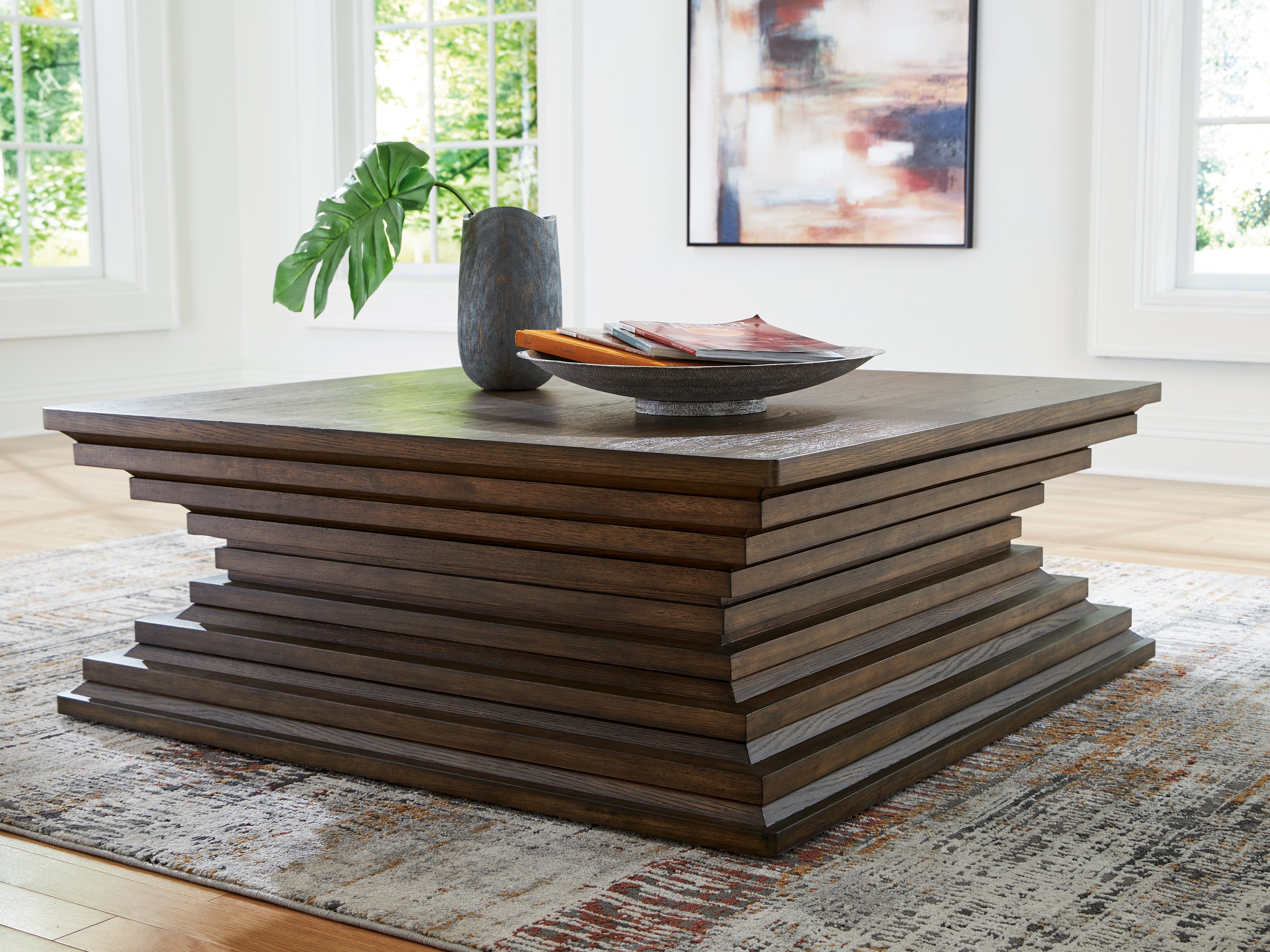 3 Brothers Decor - Ashley Furniture - Hannodream Coffee Table - Square Cocktail Table / Warm Brown - T821-8