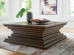 3 Brothers Decor - Ashley Furniture - Hannodream Coffee Table - Square Cocktail Table / Warm Brown - T821-8