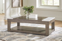 3 Brothers Decor - Ashley Furniture - Loyaska Lift-Top Coffee Table - Lift Top Cocktail Table / Grayish Brown/White - T854-9