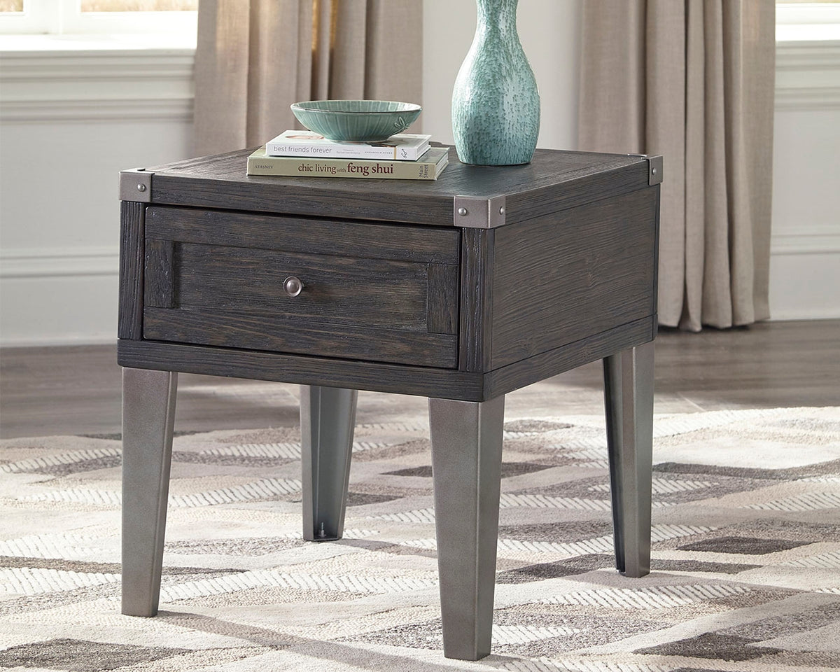 3 Brothers Decor - Ashley Furniture - Todoe End Table with USB Ports & Outlets - Rectangular End Table / Dark Gray - T901-3