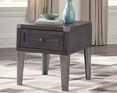 3 Brothers Decor - Ashley Furniture - Todoe End Table with USB Ports & Outlets - Rectangular End Table / Dark Gray - T901-3