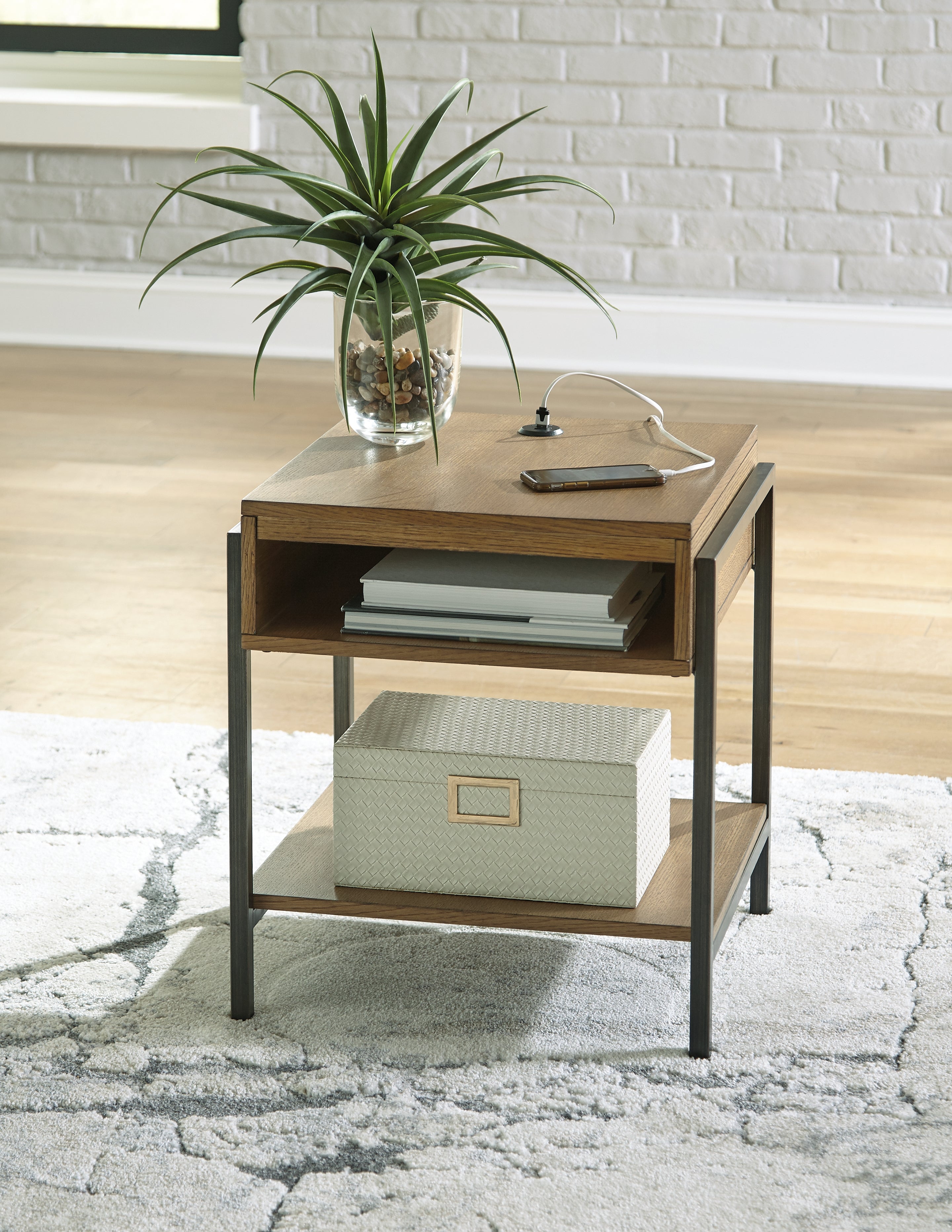 3 Brothers Decor - Ashley Furniture - Fridley End Table - Rectangular End Table / Brown/Black - T964-3