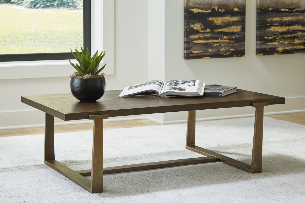 3 Brothers Decor - Ashley Furniture - Balintmore Coffee Table - Rectangular Cocktail Table / Brown/Gold Finish - T967-1
