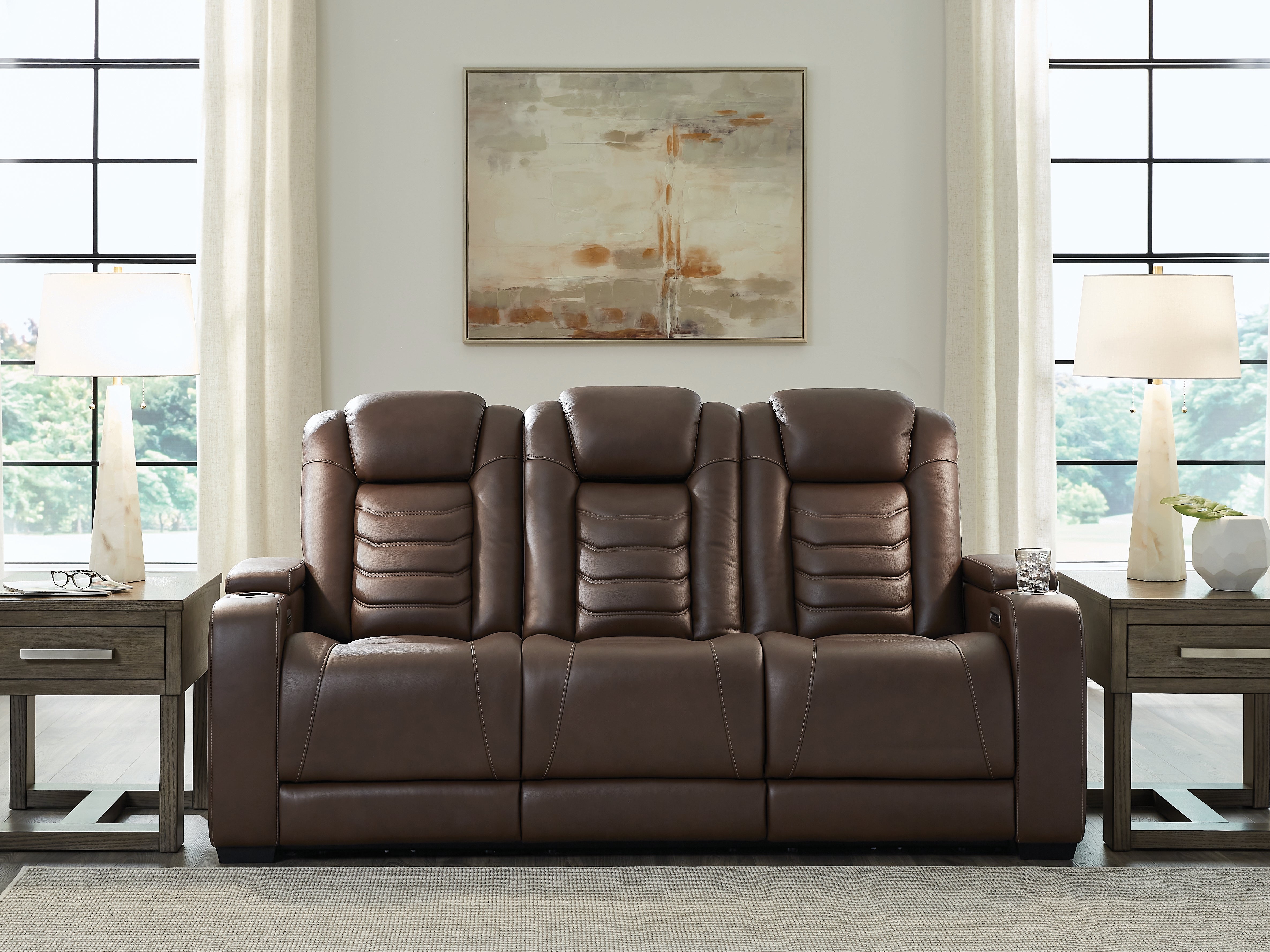 3 Brothers Decor - Ashley Furniture - High Impact Living Room - PWR REC Sofa with ADJ Headrest / Tobacco - U1060115