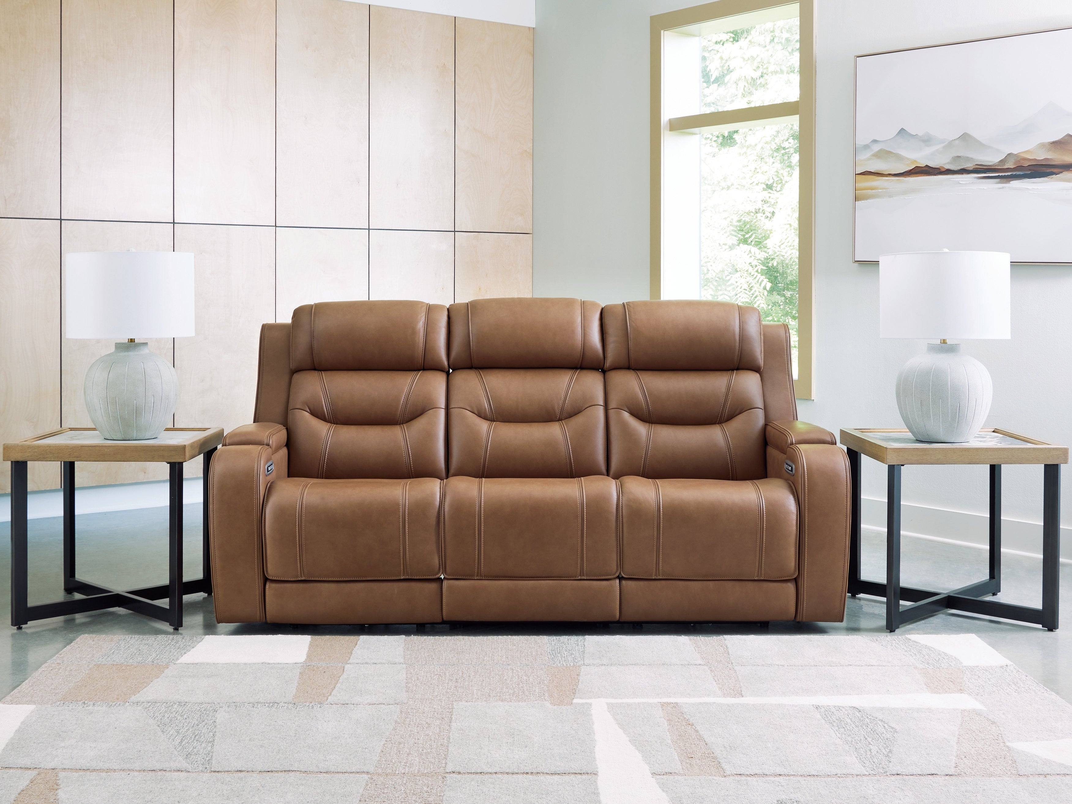 3 Brothers Decor - Ashley Furniture - Knightington Living Room - PWR REC Sofa w/Audio Seating / Caramel - PCU1160015A