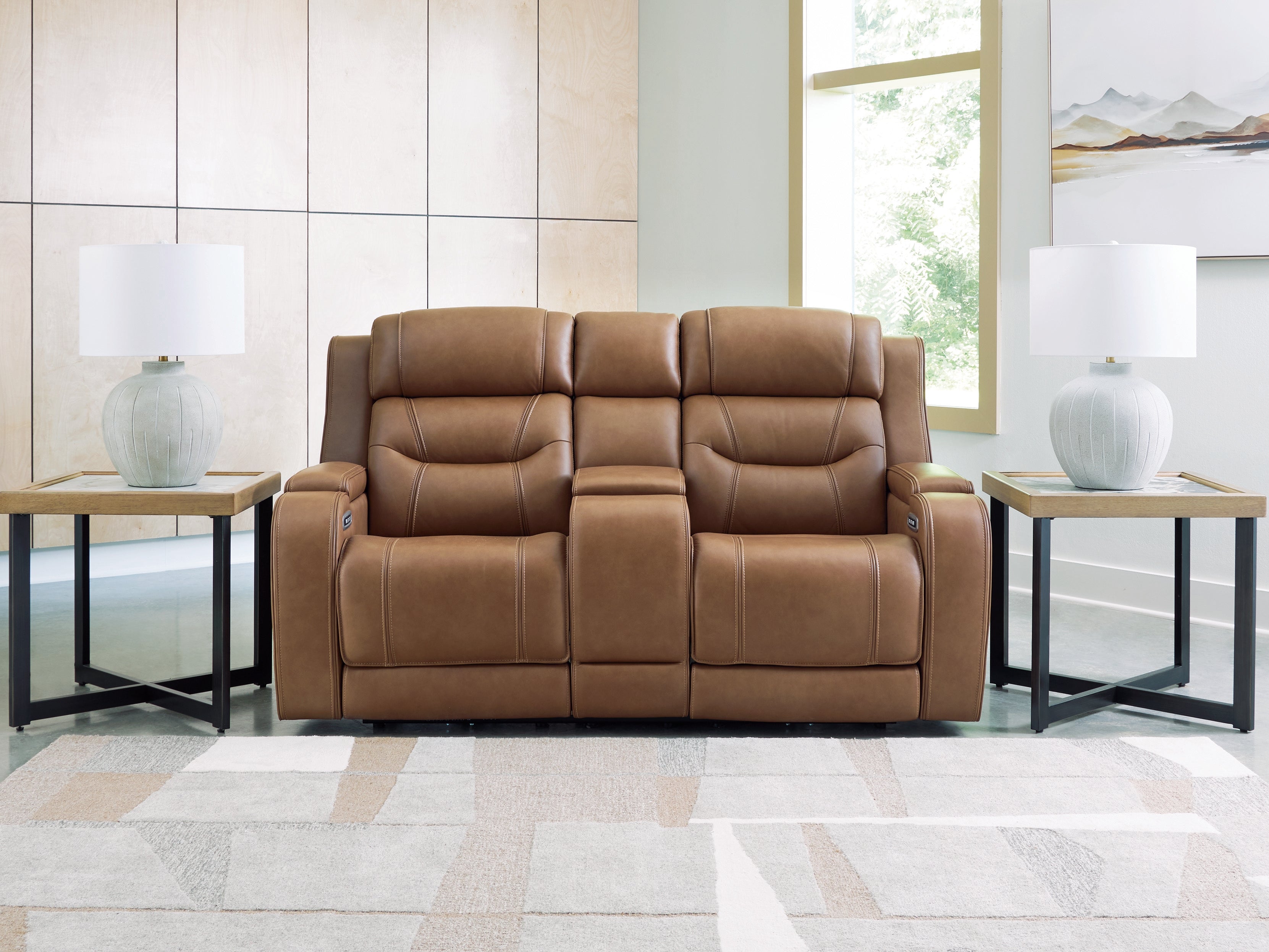 3 Brothers Decor - Ashley Furniture - Knightington Living Room - PWR REC Love w/Audio Seating / Caramel - PCU1160018A