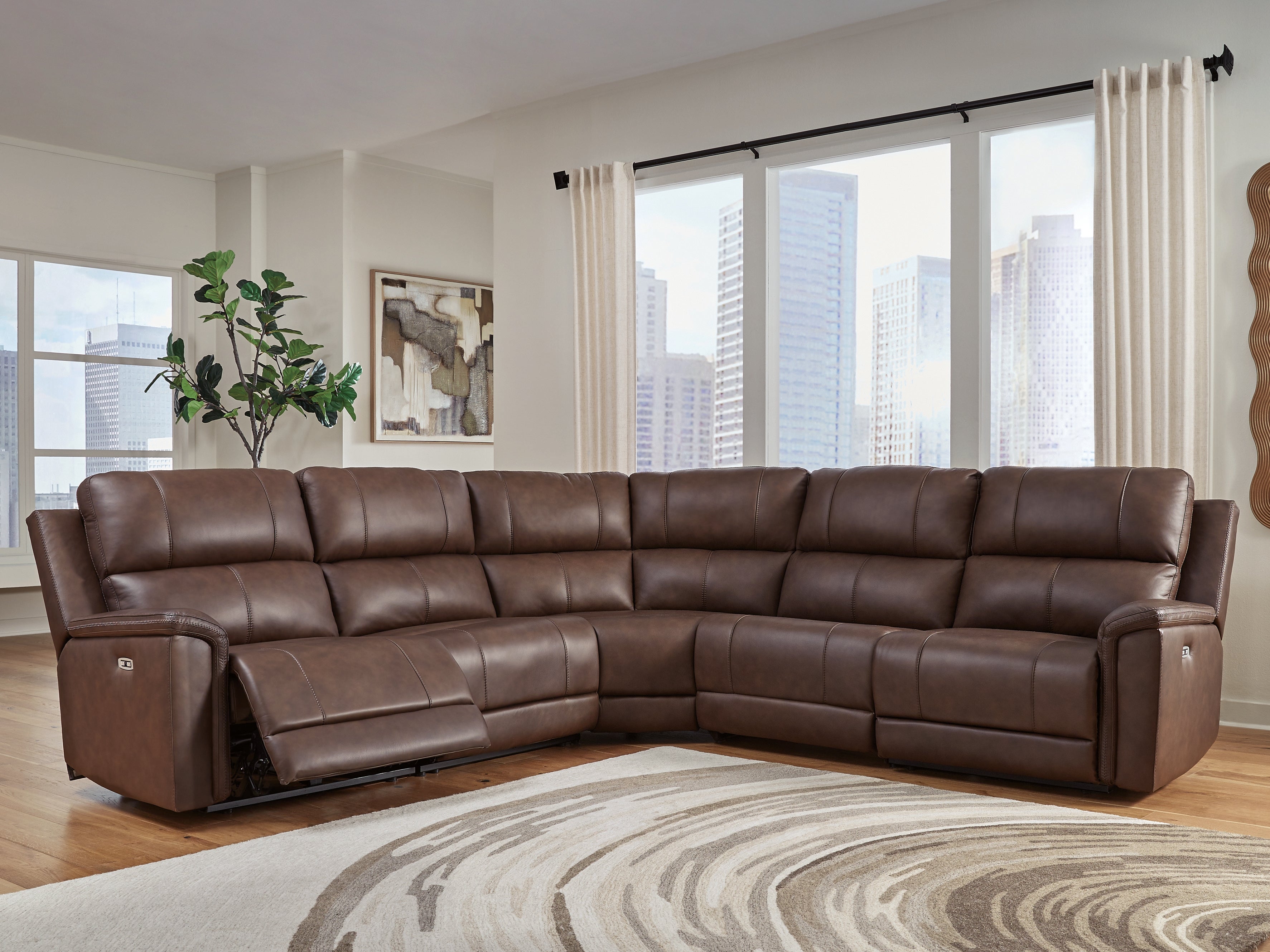 3 Brothers Decor - Ashley Furniture - Bleckley Sectional - 5-Piece Power Reclining Sectional / Espresso - PCU12001S4
