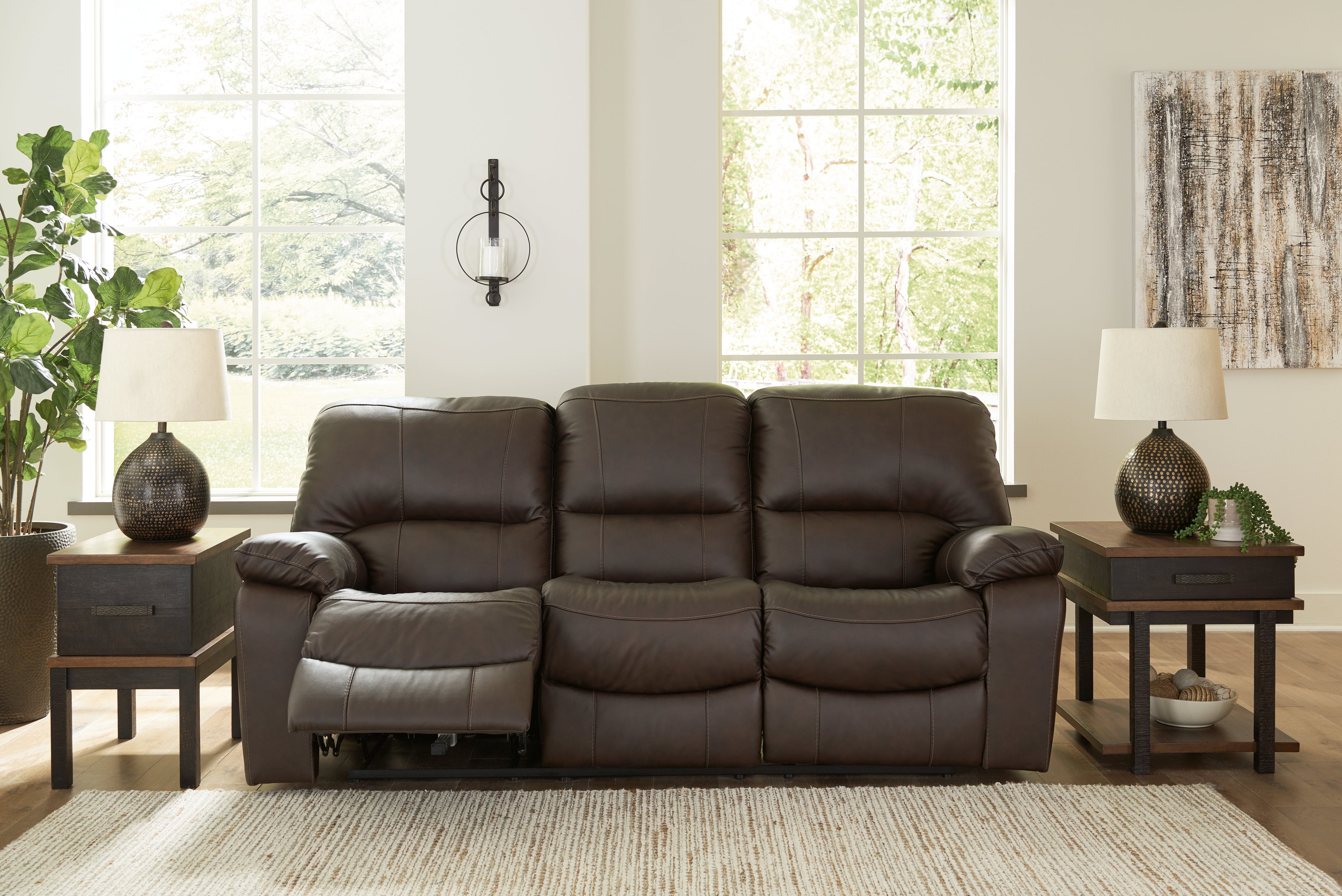 3 Brothers Decor - Ashley Furniture - Leesworth Living Room - Reclining Power Sofa / Dark Brown - U4380887