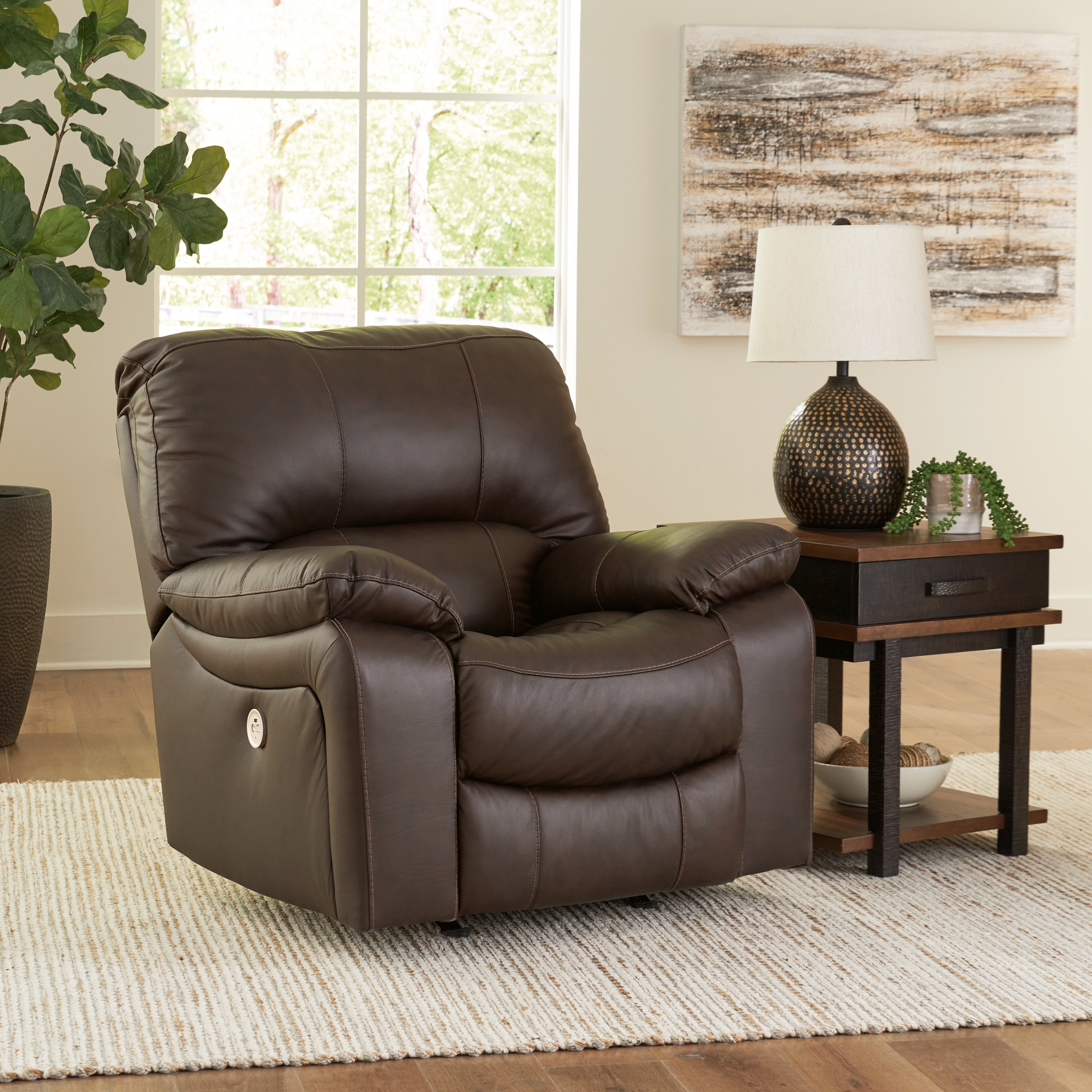 3 Brothers Decor - Ashley Furniture - Leesworth Living Room - Power Rocker Recliner / Dark Brown - U4380898