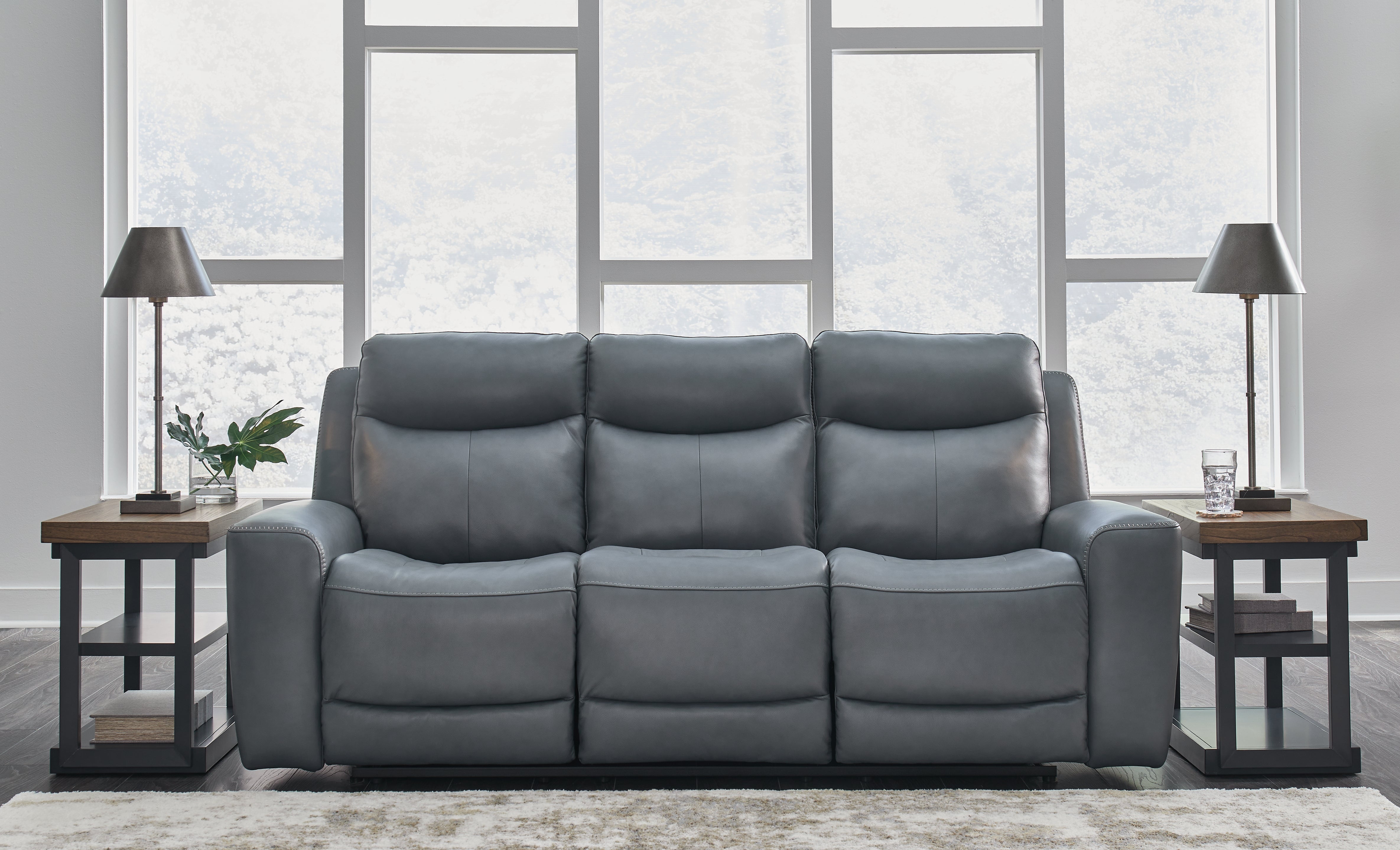 3 Brothers Decor - Ashley Furniture - Mindanao Living Room - PWR REC Sofa with ADJ Headrest / Steel - U5950415