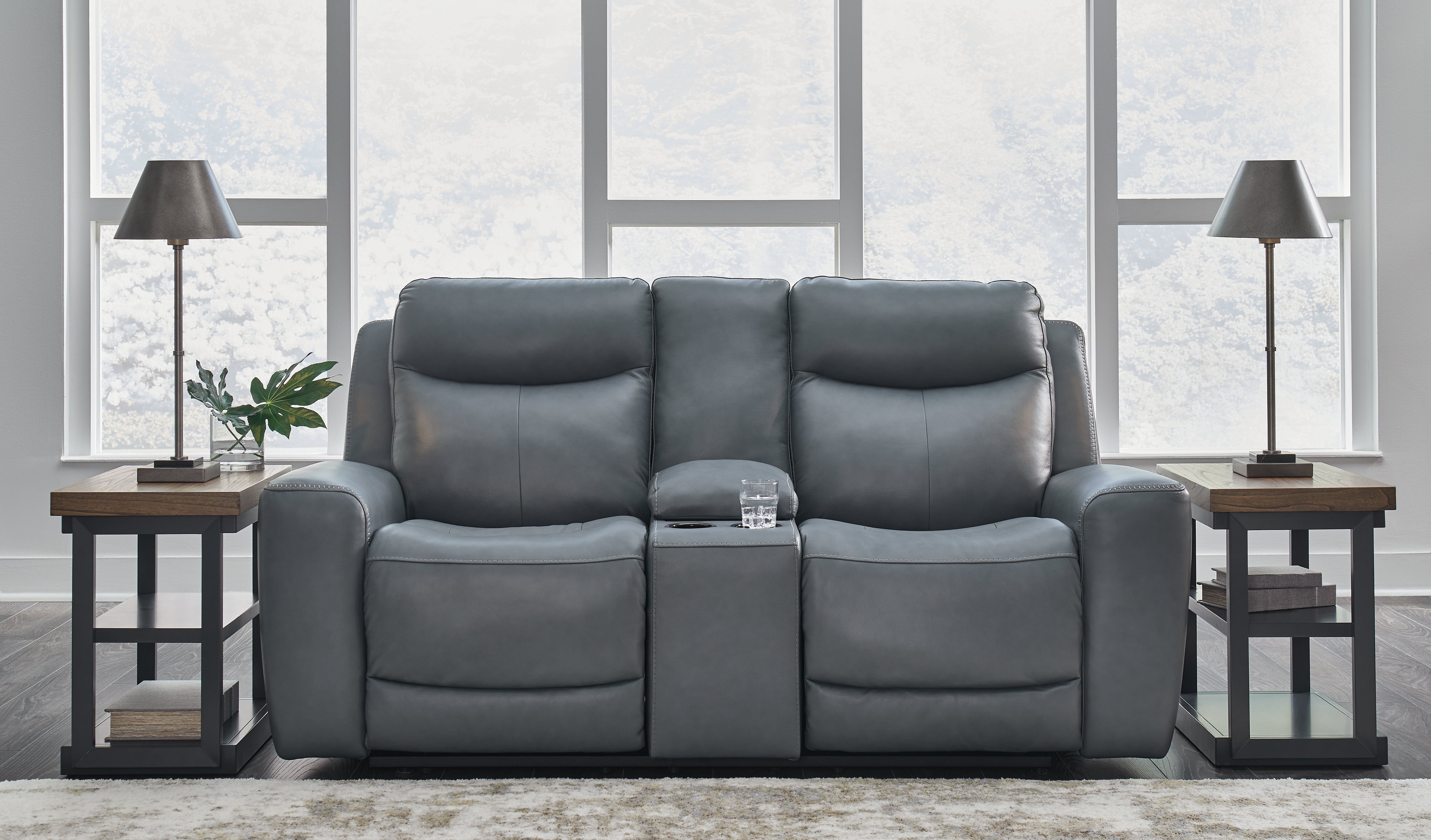 3 Brothers Decor - Ashley Furniture - Mindanao Living Room - PWR REC Loveseat/CON/ADJ HDRST / Steel - U5950418
